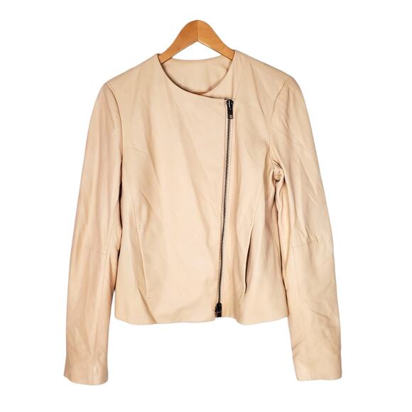 Vince Zip Front Lamb Leather Jacket Biker Moto Jacket Cream Beige Size Medium - Picture 1 of 11